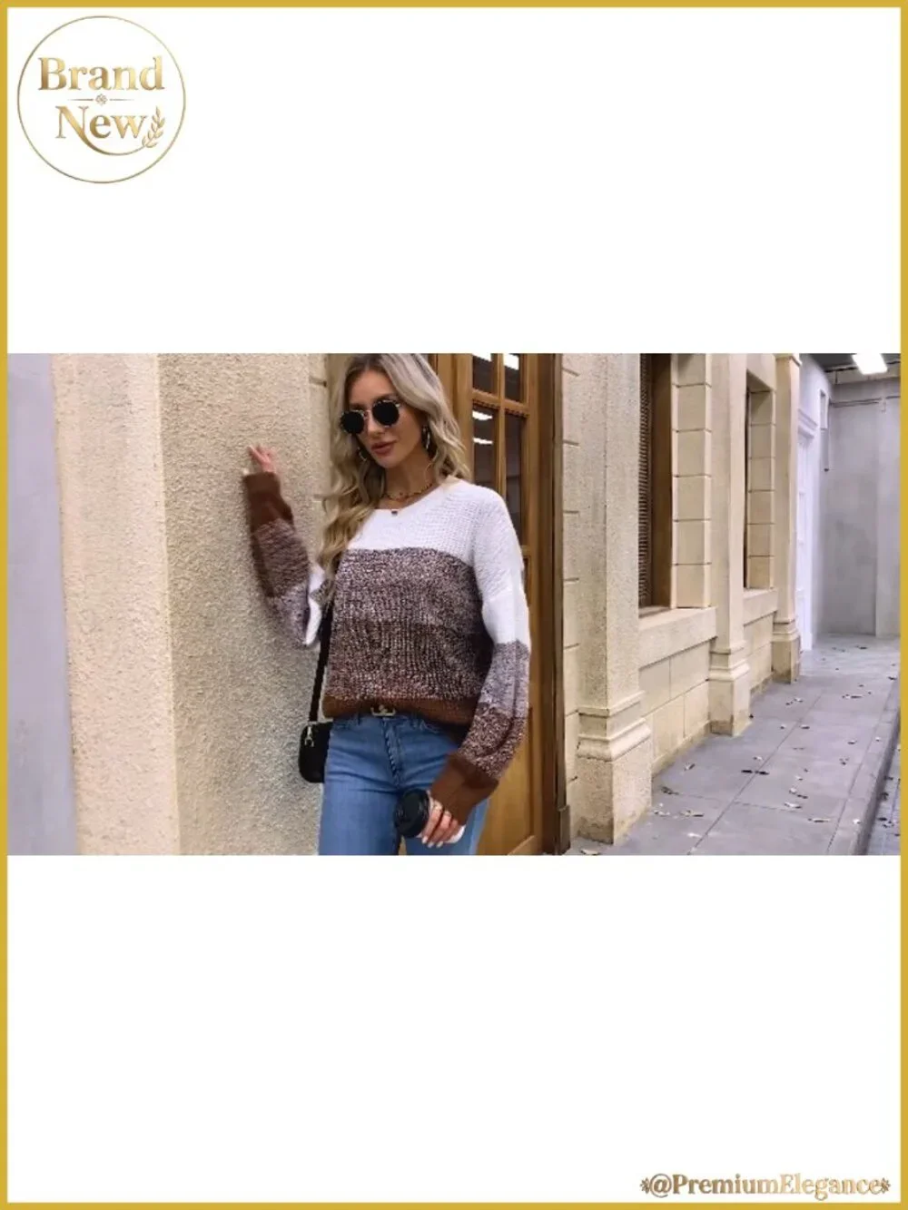 Striped Color Block Long Sleeve Crewneck Sweater for Women Lightweight Acrylic